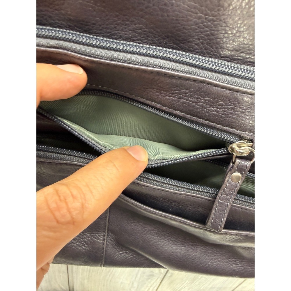 Osgoode Marley Plum Leather Crossbody Bag RFID Multi-Zip Messenger Purple - Picture 12 of 16